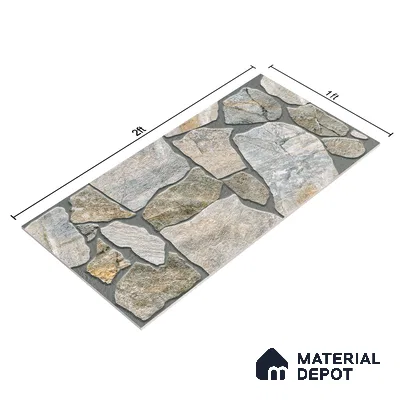 Parking Floor & Wall TL 00064 A Stone Grey 2 ft x 1 ft Matte Finish Stone Vitrified Tile - 12 mm | 16 Random Faces | Suitable For Heavy Duty Outdoor Areas
