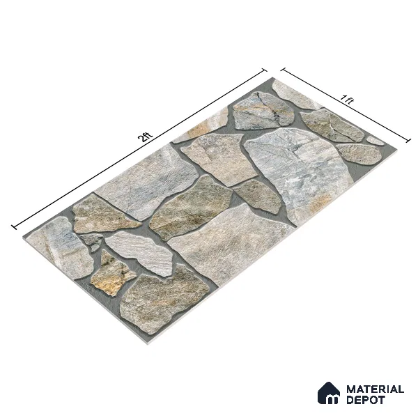 Parking Floor & Wall TL 00064 A Stone Grey 2 ft x 1 ft Matte Finish Stone Vitrified Tile - 12 mm | 16 Random Faces | Suitable For Heavy Duty Outdoor Areas
