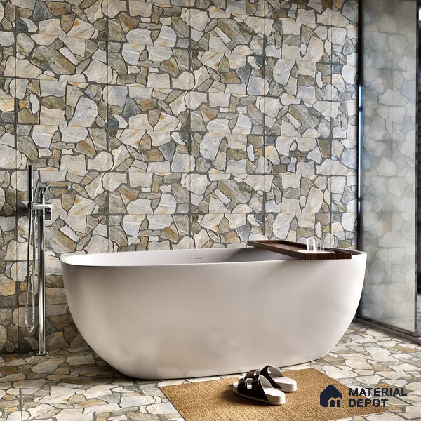 Parking Floor & Wall TL 00064 A Stone Grey 2 ft x 1 ft Matte Finish Stone Vitrified Tile - 12 mm | 16 Random Faces | Suitable For Heavy Duty Outdoor Areas