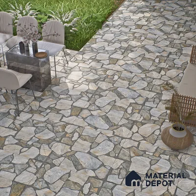 Parking Floor & Wall TL 00064 A Stone Grey 2 ft x 1 ft Matte Finish Stone Vitrified Tile - 12 mm | 16 Random Faces | Suitable For Heavy Duty Outdoor Areas