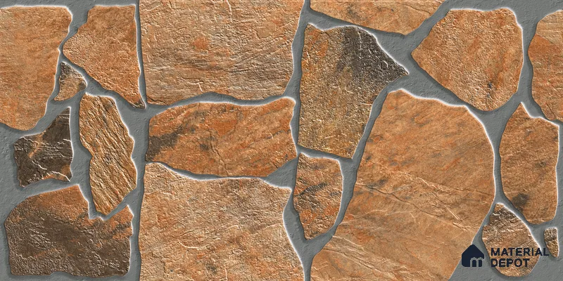 Parking Floor & Wall TL 00064 B Rocky Brown 2 ft x 1 ft Matte Finish Stone Vitrified Tile - 12 mm | 16 Random Faces | Suitable For Heavy Duty Outdoor Areas