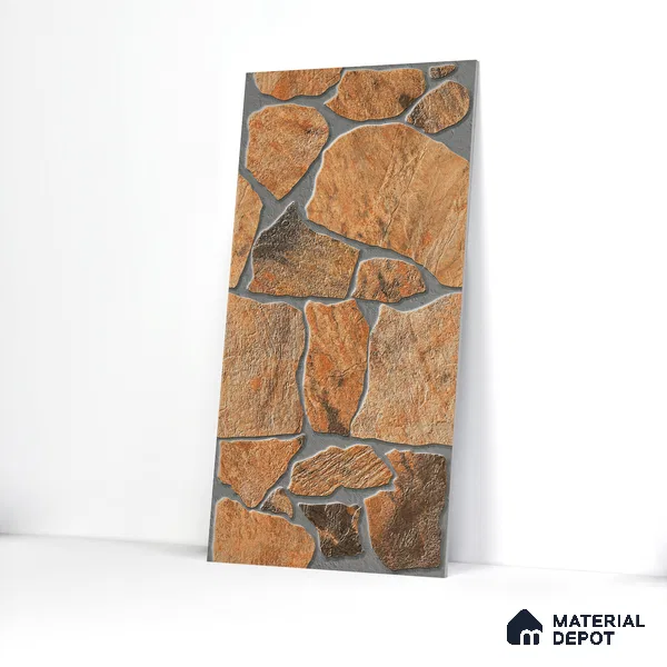 Parking Floor & Wall TL 00064 B Rocky Brown 2 ft x 1 ft Matte Finish Stone Vitrified Tile - 12 mm | 16 Random Faces | Suitable For Heavy Duty Outdoor Areas