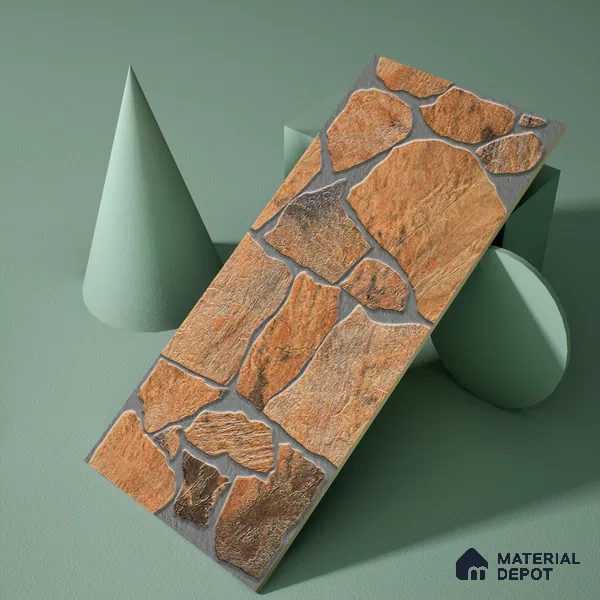 Parking Floor & Wall TL 00064 B Rocky Brown 2 ft x 1 ft Matte Finish Stone Vitrified Tile - 12 mm | 16 Random Faces | Suitable For Heavy Duty Outdoor Areas