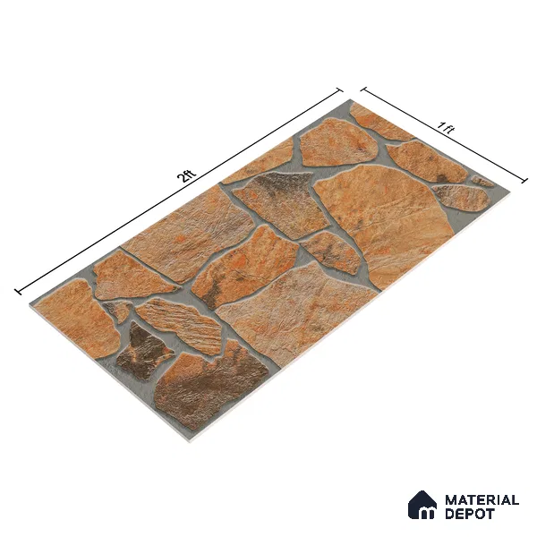Parking Floor & Wall TL 00064 B Rocky Brown 2 ft x 1 ft Matte Finish Stone Vitrified Tile - 12 mm | 16 Random Faces | Suitable For Heavy Duty Outdoor Areas