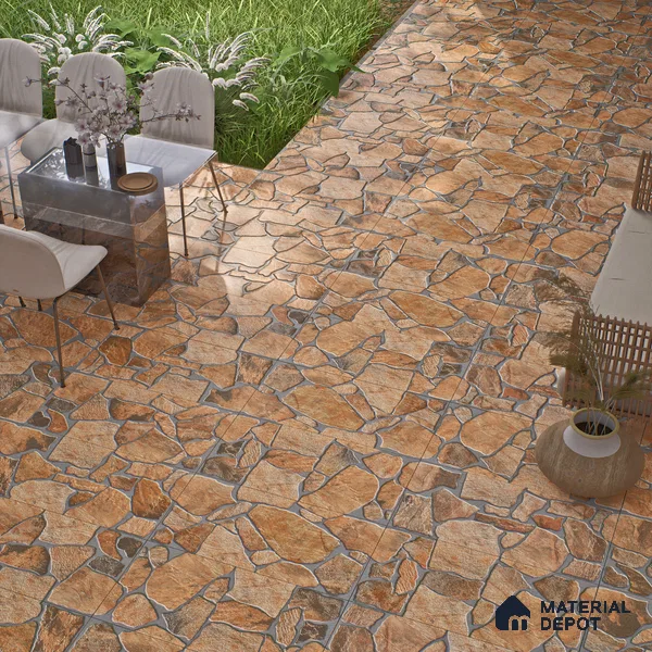 Parking Floor & Wall TL 00064 B Rocky Brown 2 ft x 1 ft Matte Finish Stone Vitrified Tile - 12 mm | 16 Random Faces | Suitable For Heavy Duty Outdoor Areas