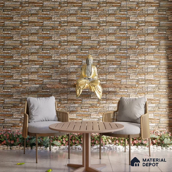 Elevation Wall Tile TL 00079 A Tan Brown 2 ft x 1 ft Stacked Punch Matte Finish Vitrified Tile - 9 mm | Suitable For Feature Wall, Boundary Wall, Balcony, Outdoor (Sample)