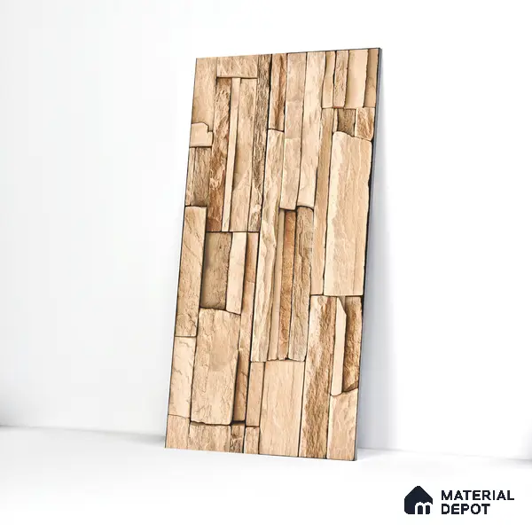 Elevation Wall Tile TL 00079 B Light Beige 2 ft x 1 ft Punch Matte Finish Vitrified Tile - 9 mm | Ideal For Modern Facades, Outdoor Cladding, Feature Wall