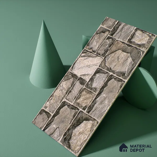 Elevation Wall Tile TL 00085 C Slate Grey 2 ft x 1 ft Punch Matte Finish Vitrified Tile - 9 mm | Suitable For Feature Wall, Boundary Wall, Balcony, Outdoor