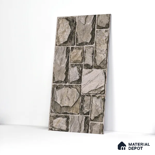 Elevation Wall Tile TL 00085 C Slate Grey 2 ft x 1 ft Punch Matte Finish Vitrified Tile - 9 mm | Suitable For Feature Wall, Boundary Wall, Balcony, Outdoor