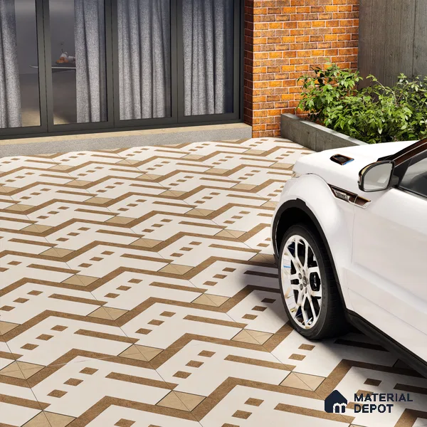 Parking Floor Tile TL 03385 B Tetris Sunshine16 x 16 inch Anti Slip Matte Finish Heavy Duty Vitrified Tile - 12 mm | Suitable For Garage, Driveway, Terrace | Pattern Alignment May Vary | 2-3 mm Spacer is Mandatory