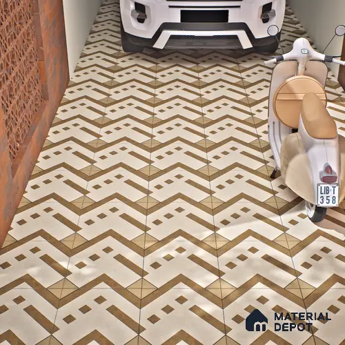 Parking Floor Tile TL 03385 B Tetris Sunshine16 x 16 inch Anti Slip Matte Finish Heavy Duty Vitrified Tile - 12 mm | Suitable For Garage, Driveway, Terrace | Pattern Alignment May Vary | 2-3 mm Spacer is Mandatory