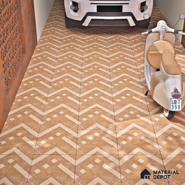 Parking Floor Tile TL 03385 C Tetris Beige 16 x 16 inch Anti Slip Matte Finish Heavy Duty Vitrified Tile - 12 mm | Suitable For Garage, Driveway, Terrace | Pattern Alignment May Vary | 2-3 mm Spacer is Mandatory (Sample)
