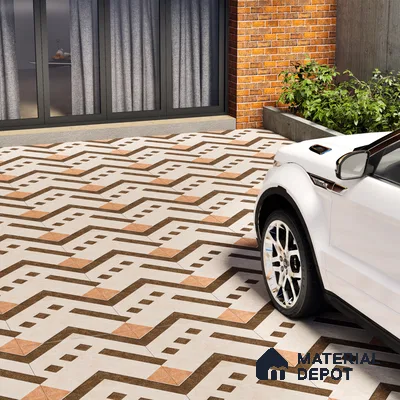 Parking Floor Tile TL 03385 D Tetris Brown 16 x 16 inch Anti Slip Matte Finish Heavy Duty Vitrified Tile - 12 mm | Suitable For Garage, Driveway, Terrace | Pattern Alignment May Vary | 2-3 mm Spacer is Mandatory (Sample)