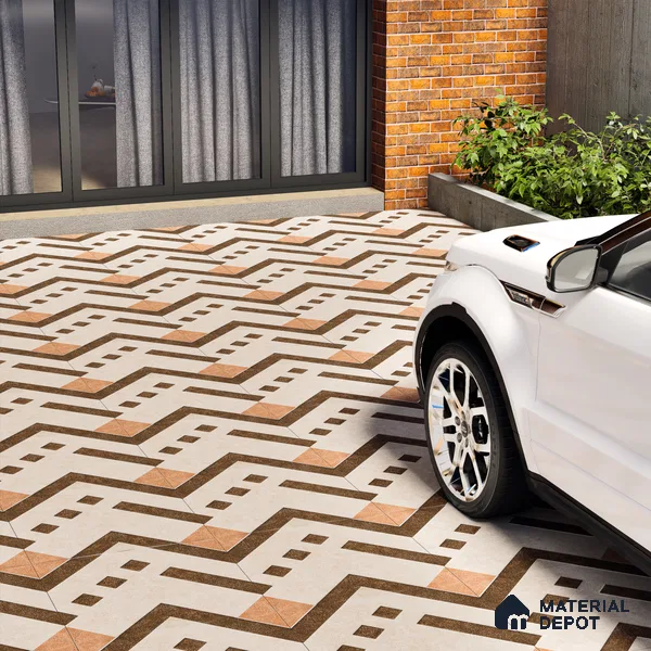 Parking Floor Tile TL 03385 D Tetris Brown 16 x 16 inch Anti Slip Matte Finish Heavy Duty Vitrified Tile - 12 mm | Suitable For Garage, Driveway, Terrace | Pattern Alignment May Vary | 2-3 mm Spacer is Mandatory (Sample)