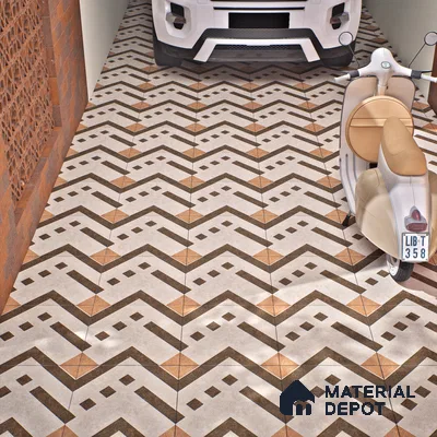 Parking Floor Tile TL 03385 D Tetris Brown 16 x 16 inch Anti Slip Matte Finish Heavy Duty Vitrified Tile - 12 mm | Suitable For Garage, Driveway, Terrace | Pattern Alignment May Vary | 2-3 mm Spacer is Mandatory (Sample)