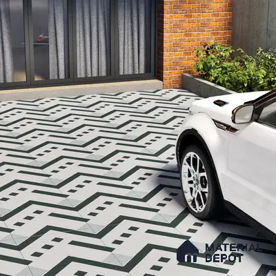Parking Floor Tile TL 03385 A Tetris Charcoal 16 x 16 inch Anti Slip Matte Finish Heavy Duty Vitrified Tile - 12 mm | Suitable For Garage, Driveway, Terrace | Pattern Alignment May Vary | 2-3 mm Spacer is Mandatory