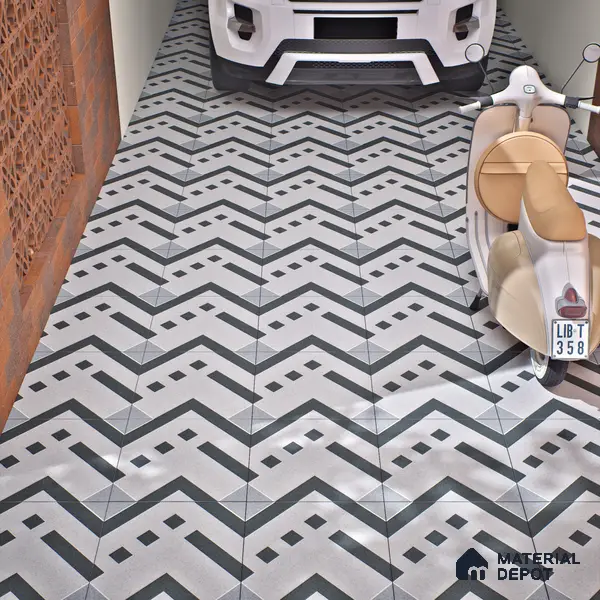 Parking Floor Tile TL 03385 A Tetris Charcoal 16 x 16 inch Anti Slip Matte Finish Heavy Duty Vitrified Tile - 12 mm | Suitable For Garage, Driveway, Terrace | Pattern Alignment May Vary | 2-3 mm Spacer is Mandatory