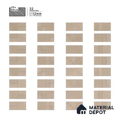 Parking Floor & Wall TL 00060 A Light Beige 2 ft x 1 ft Matte Finish Stone Vitrified Tile - 12 mm | 32 Random Faces | Suitable For Heavy Duty Outdoor Areas