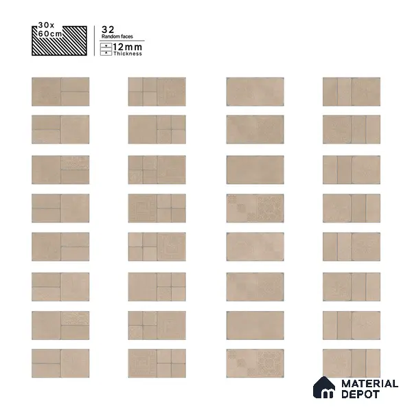 Parking Floor & Wall TL 00060 A Light Beige 2 ft x 1 ft Matte Finish Stone Vitrified Tile - 12 mm | 32 Random Faces | Suitable For Heavy Duty Outdoor Areas