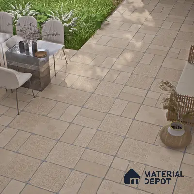 Parking Floor & Wall TL 00060 A Light Beige 2 ft x 1 ft Matte Finish Stone Vitrified Tile - 12 mm | 32 Random Faces | Suitable For Heavy Duty Outdoor Areas