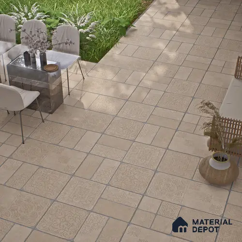 Parking Floor & Wall TL 00060 A Light Beige 2 ft x 1 ft Matte Finish Stone Vitrified Tile - 12 mm | 32 Random Faces | Suitable For Heavy Duty Outdoor Areas