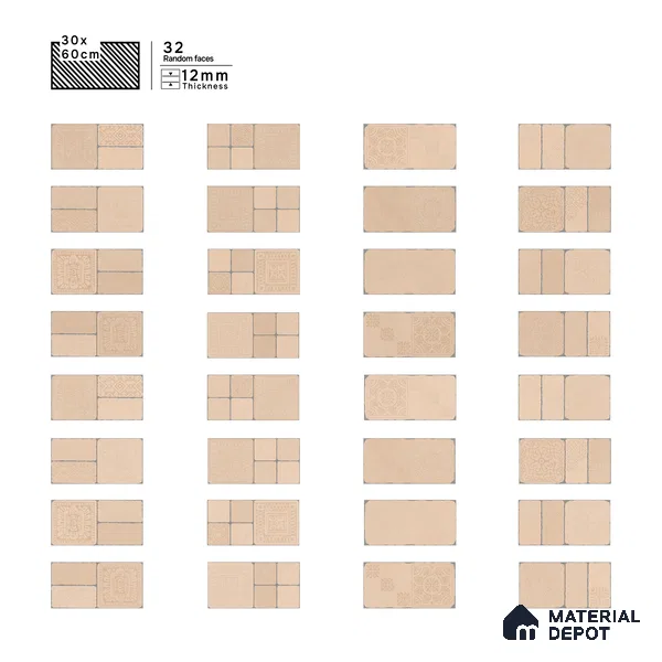 Parking Floor & Wall TL 00060 B Toffee Beige 2 ft x 1 ft Matte Finish Stone Vitrified Tile - 12 mm | 32 Random Faces | Suitable For Heavy Duty Outdoor Areas