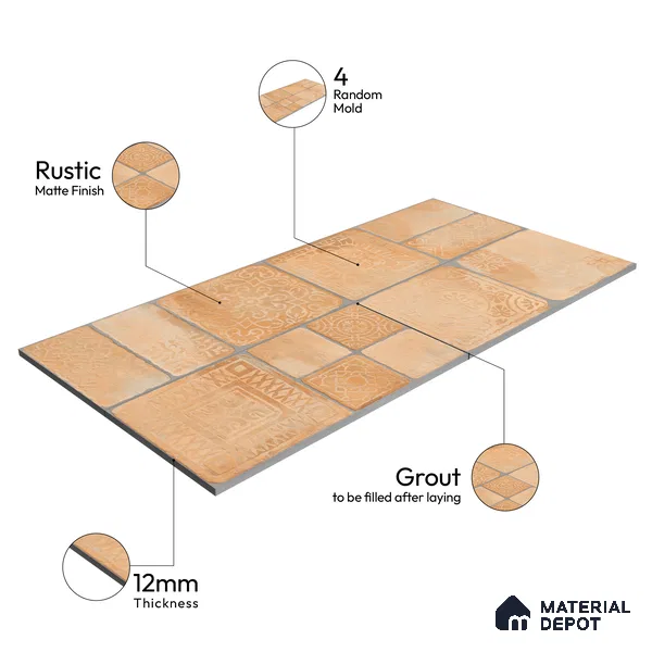 Parking Floor & Wall TL 00060 D Chocolate Brown 2 ft x 1 ft Matte Finish Stone Vitrified Tile - 12 mm | 32 Random Faces | Suitable For Heavy Duty Outdoor Areas