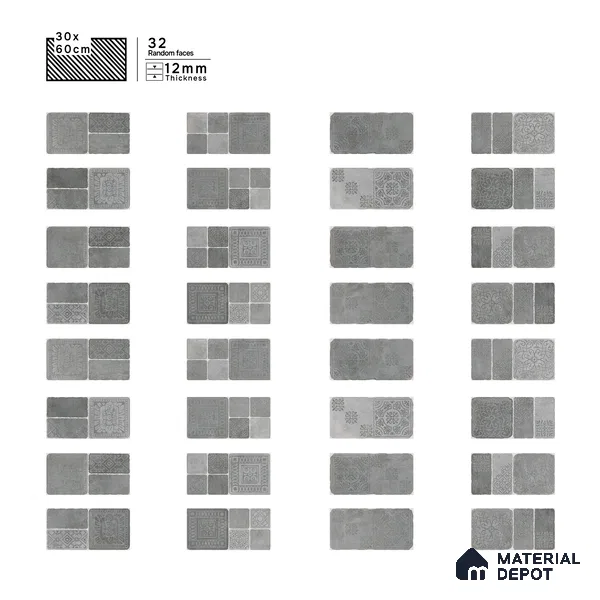 Parking Floor & Wall TL 00060 E Grey 2 ft x 1 ft Matte Finish Stone Vitrified Tile - 12 mm | 32 Random Faces | Suitable For Heavy Duty Outdoor Areas
