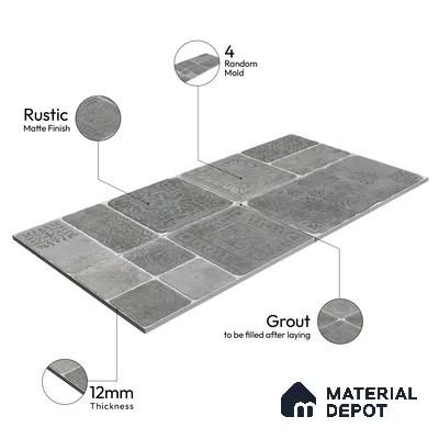 Parking Floor & Wall TL 00060 E Grey 2 ft x 1 ft Matte Finish Stone Vitrified Tile - 12 mm | 32 Random Faces | Suitable For Heavy Duty Outdoor Areas