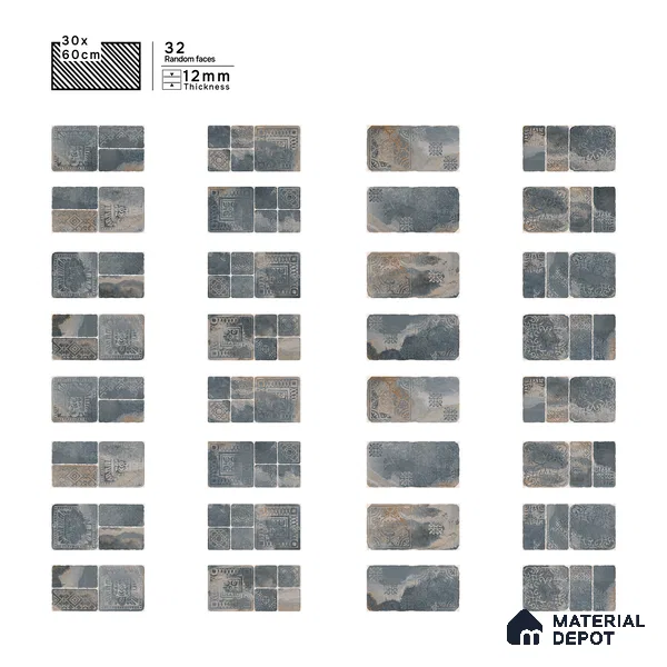 Parking Floor & Wall TL 00060 F Noir Black 2 ft x 1 ft Matte Finish Stone Vitrified Tile - 12 mm | 32 Random Faces | Suitable For Heavy Duty Outdoor Areas