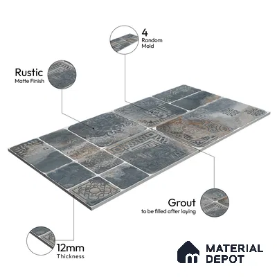 Parking Floor & Wall TL 00060 F Noir Black 2 ft x 1 ft Matte Finish Stone Vitrified Tile - 12 mm | 32 Random Faces | Suitable For Heavy Duty Outdoor Areas