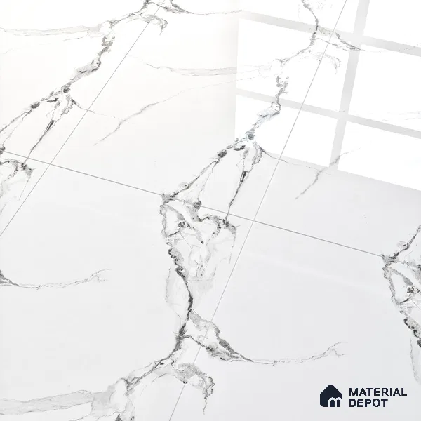 Endless Floor & Wall Tile TL 02941 White 1600 x 800 mm Glossy Finish Vitrified Tile - 9 mm | Suitable For Living Room, Bedroom