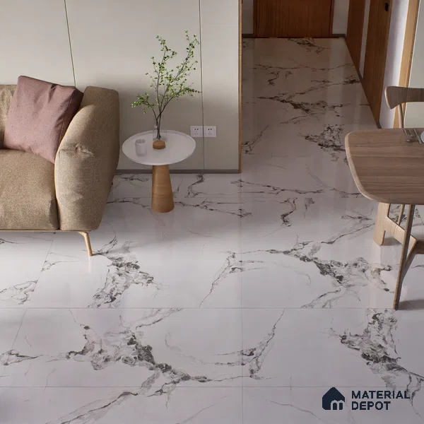 Endless Floor & Wall Tile TL 02941 White 1600 x 800 mm Glossy Finish Vitrified Tile - 9 mm | Suitable For Living Room, Bedroom