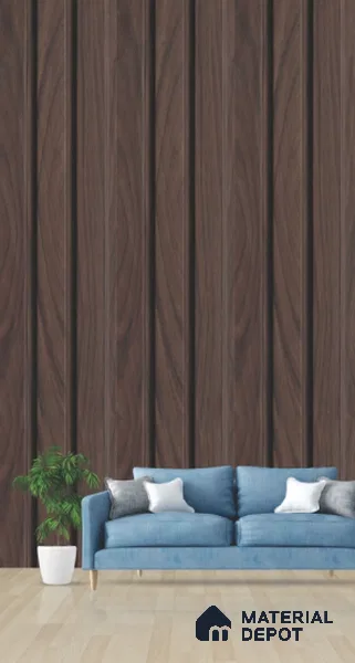 Brown Wooden Louver PN 03291 8 ft x 4.9 inch Charcoal Panel - 8 mm | Suitable for Feature Wall, TV Unit & Living Room | Width is Subjected to 5% Variation