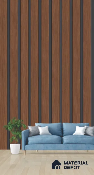 Brown Wooden Louver PN 03293 8 ft x 4.9 inch Charcoal Panel - 8 mm | Suitable for Feature Wall, TV Unit & Living Room | Width is Subjected to 5% Variation