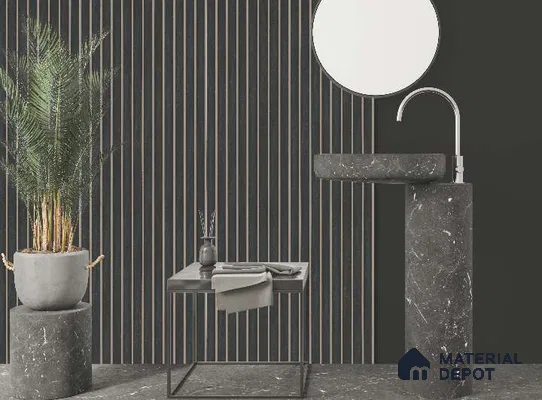 Black Wooden Louver PN 03030 8 ft x 4.9 inch Charcoal Panel - 8 mm | Suitable for Feature Wall, TV Unit & Living Room | Width is Subjected to 5% Variation