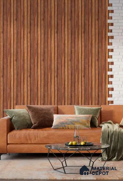 Brown Wooden Louver PN 03224 8 ft x 4.9 inch Charcoal Panel - 8 mm | Suitable for Feature Wall, TV Unit & Living Room | Width is Subjected to 5% Variation