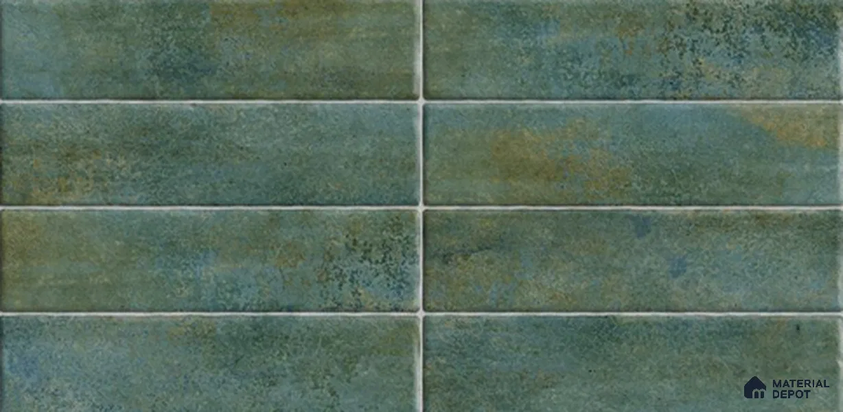 Faux Subway Wall Tile TL 06368 Artefic Green 2 ft x 1 ft Ceramic Glossy Finish Tile - 9 mm | Suitable For Kitchen, Bathroom Walls and Backsplashes | Please Expect a Slight Variation of Pattern