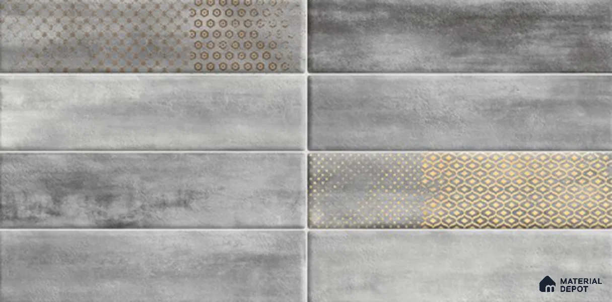 Faux Subway Wall Tile TL 06368 C Grey Aura 2 ft x 1 ft Ceramic Glossy Finish Tile - 9 mm | Suitable For Kitchen, Bathroom Walls and Backsplashes | Please Expect a Slight Variation of Pattern