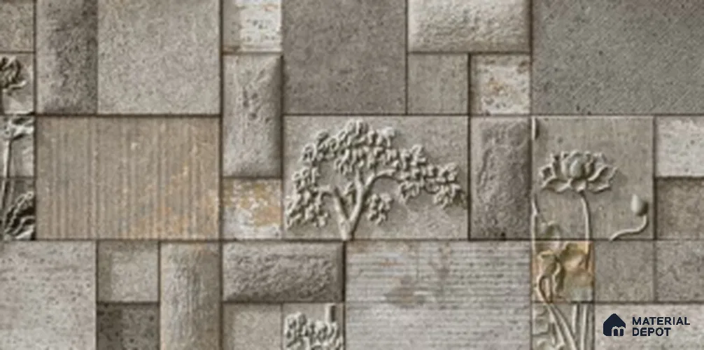 Stacked Stone Wall Tile TL 06591 C Noxer Noce 2 ft x 1 ft Ceramic Matte Finish - 9 mm | Suitable for Living Room, Bedroom, Elevation, Balcony, Patio, Courtyard