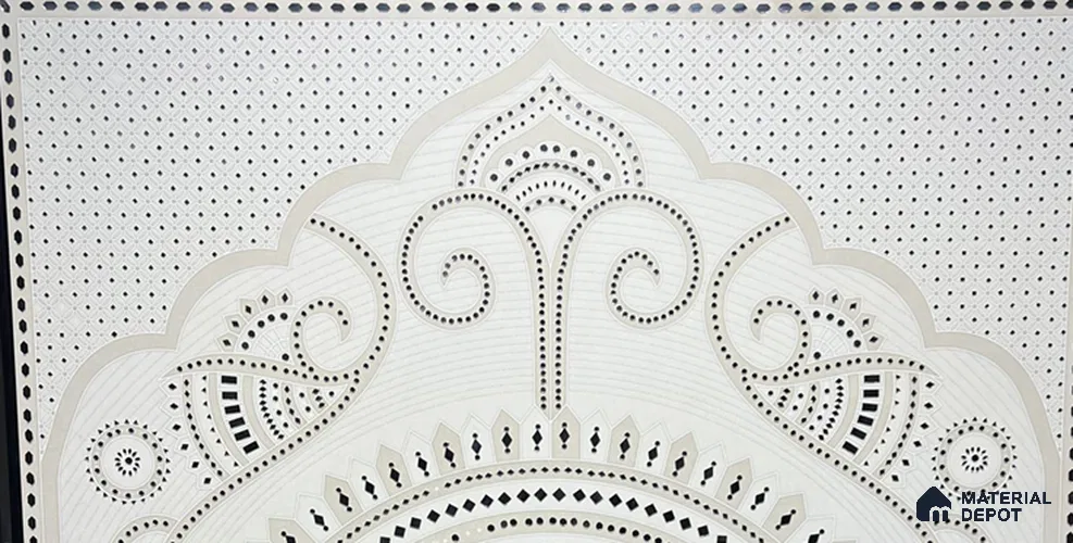 Traditional Lippan Art Highlighter Wall Tile TL 13131 Ivory Royal Medallion 4 ft x 2 ft Vitrified Mirror Finish - 9 mm | Suitable for Living Room, Bedroom, Foyer & Traditional Highlighter Wall