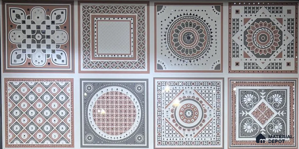 Traditional Lippan Art Highlighter Wall Tile TL 13136 Desert Mosaic Grid 4 ft x 2 ft Vitrified Mirror Finish - 9 mm | Suitable for Living Room, Bedroom, Foyer & Traditional Highlighter Wall