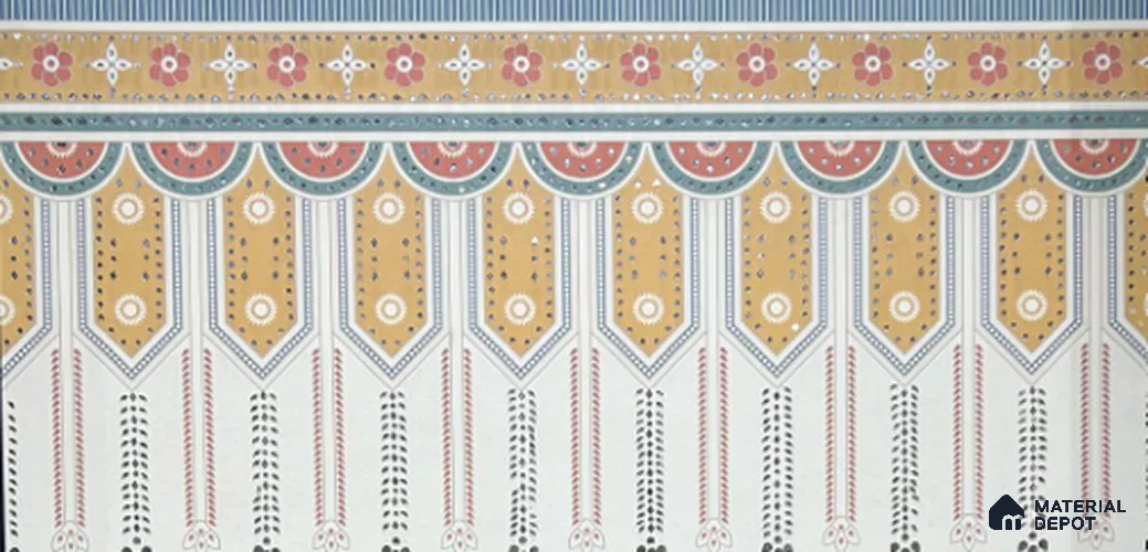 Traditional Lippan Art Highlighter Wall Tile TL 13134 Folk Mandala Border 4 ft x 2 ft Vitrified Mirror Finish - 9 mm | Suitable for Living Room, Bedroom, Foyer & Traditional Highlighter Wall