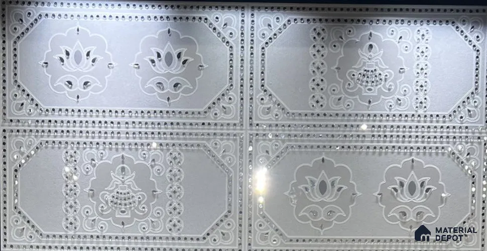Traditional Lippan Art Highlighter Wall Tile TL 13141 Silver Lotus Panel 4 ft x 2 ft Vitrified Mirror Finish - 9 mm | Suitable for Living Room, Bedroom, Foyer & Traditional Highlighter Wall