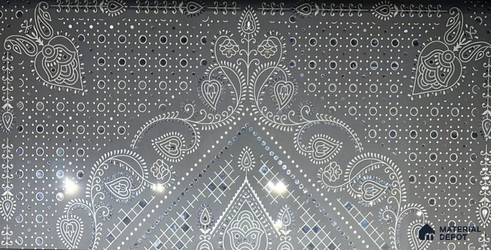 Traditional Lippan Art Highlighter Wall Tile TL 13127 Charcoal Paisley Mandala 4 ft x 2 ft Vitrified Mirror Finish - 9 mm | Suitable for Living Room, Bedroom, Foyer & Traditional Highlighter Wall