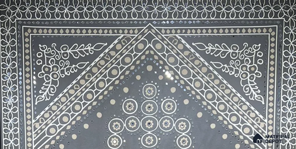 Traditional Lippan Art Highlighter Wall Tile TL 13128 Charcoal Lotus Mandala 4 ft x 2 ft Vitrified Mirror Finish - 9 mm | Suitable for Living Room, Bedroom, Foyer & Traditional Highlighter Wall