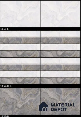 TL 01882 D Grey & White Highlighter 2 18 x 12 inch Glossy Finish Ceramic Wall Tile - 6 mm