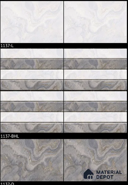 TL 01882 D Grey & White Highlighter 2 18 x 12 inch Glossy Finish Ceramic Wall Tile - 6 mm