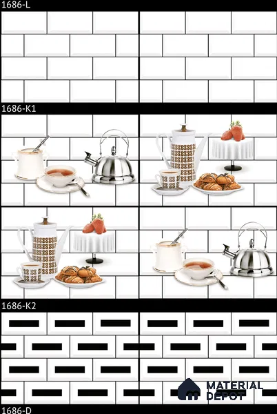 TL 01944 D Pearl White & Black Dark 18 x 12 inch Glossy Finish Ceramic Wall Tile - 6 mm