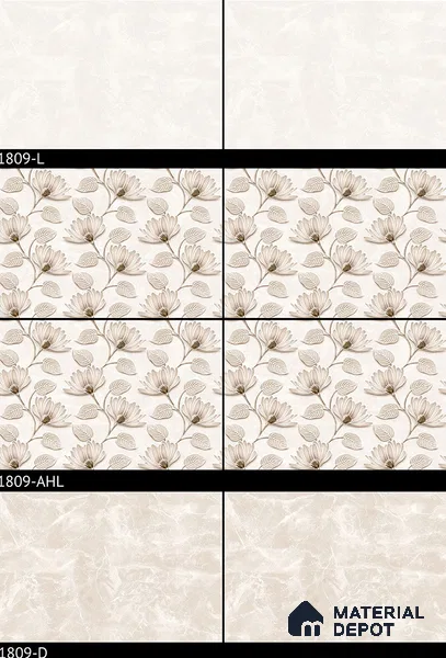 TL 01910 B Flowery Cream Highlighter 18 x 12 inch Glossy Finish Ceramic Wall Tile - 6 mm